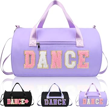 Dance Bag for Girls, KUIRAN 23L Waterproof Travel Duffel Bag with Colorful Chenille Letter, Lightweight Small Gym Sport Ballet Weekender Bag with Large Main Compartment - Purple/Pink/White