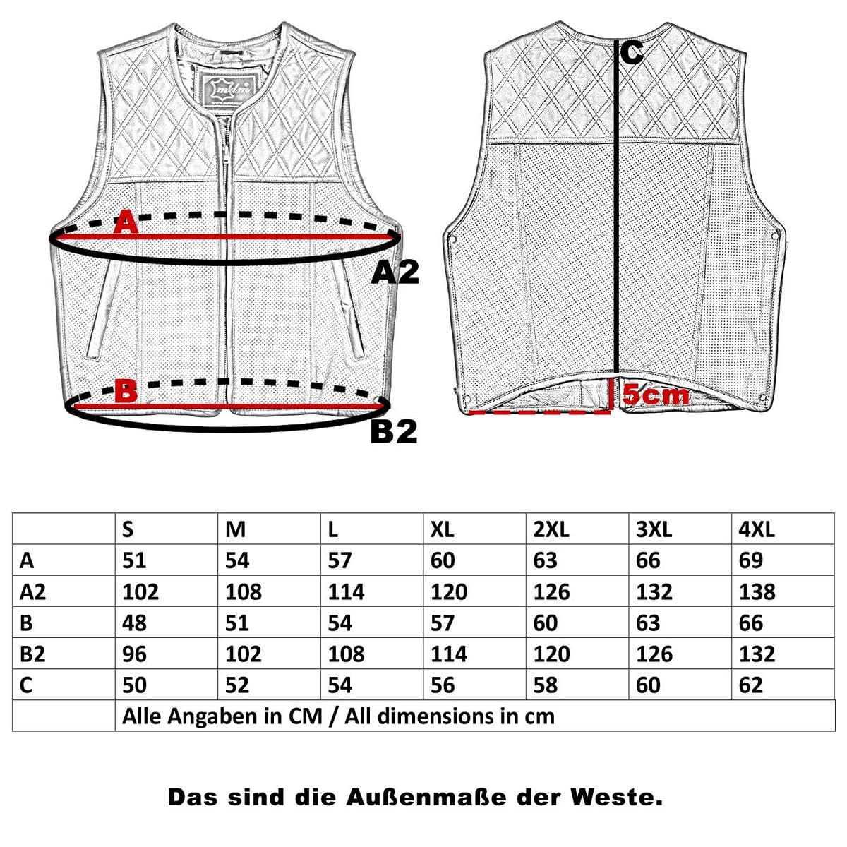 MDM Chaleco de cuero auténtico para hombre moto biker club, negro con costuras rojas, laterales ajustables con cremallera
