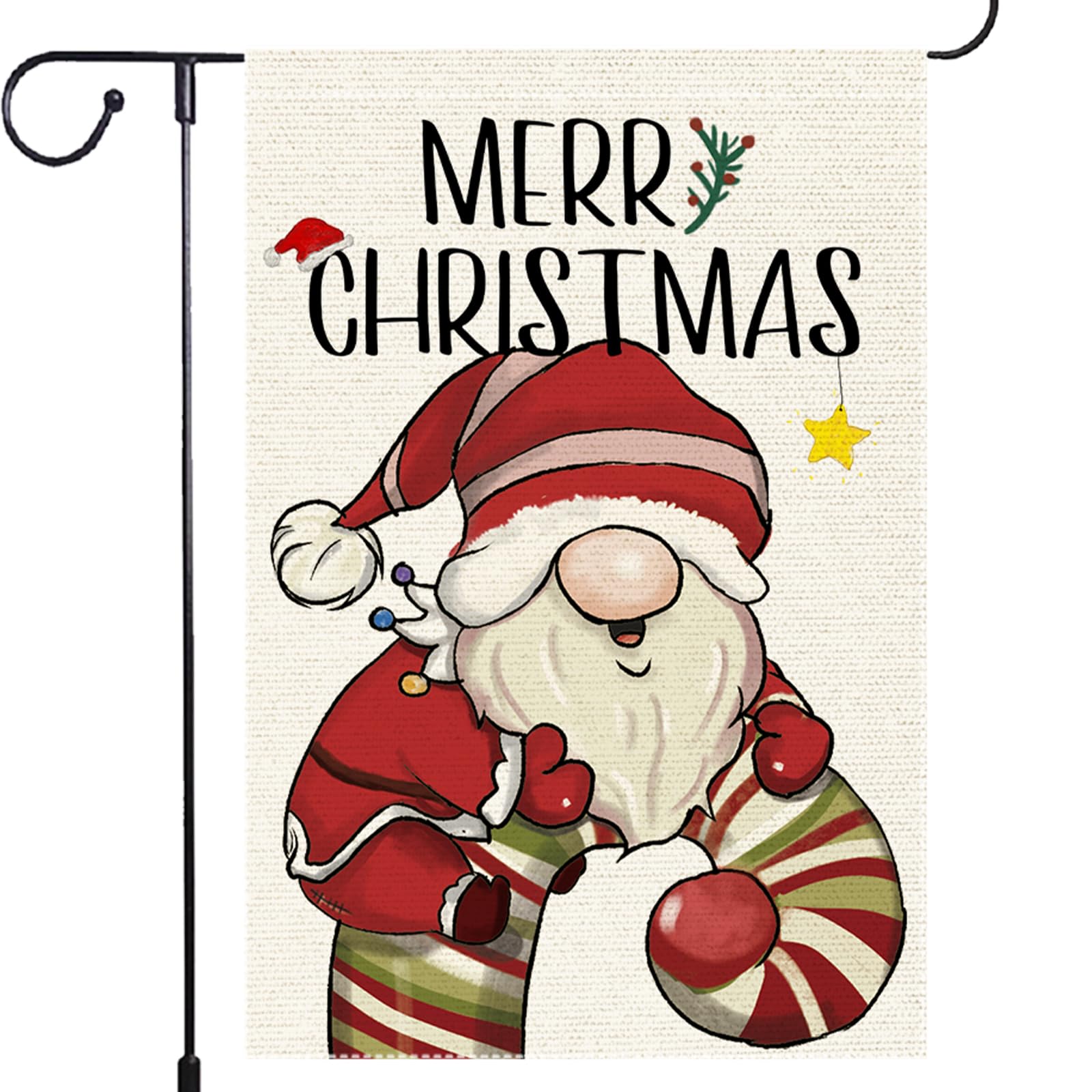 Merry Christmas Gnome Garden Flag 12x18 Double Sided Burlap Candy Cane Garden Yard Flags For Winter Christmas Decoration Seasonal Outside Outdoor House