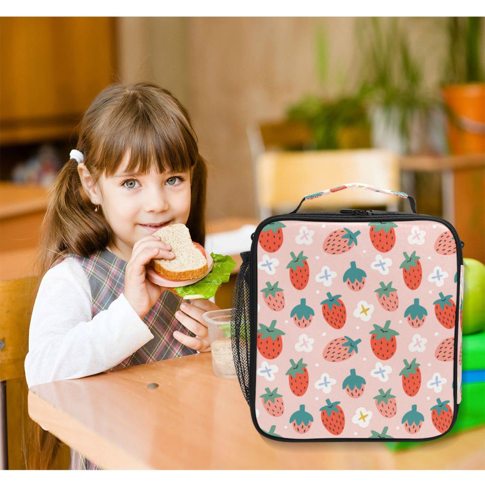 Lunchtasche Mit Erdbeermuster – Isolierte Mittagstasche Aus Cord, Wasserdicht, Ca. 26x13x23 Cm