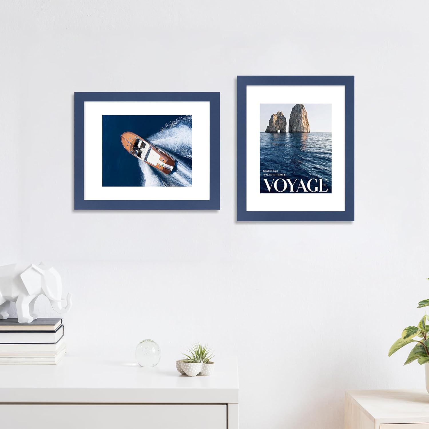 11x14 Picture Frame Set of 4, High Definition Real Glass, Display Pictures 8x10 with Mat or 11x14 Without Mat, Gallery Wall Hanging Photo Frames, Blue - Image 2