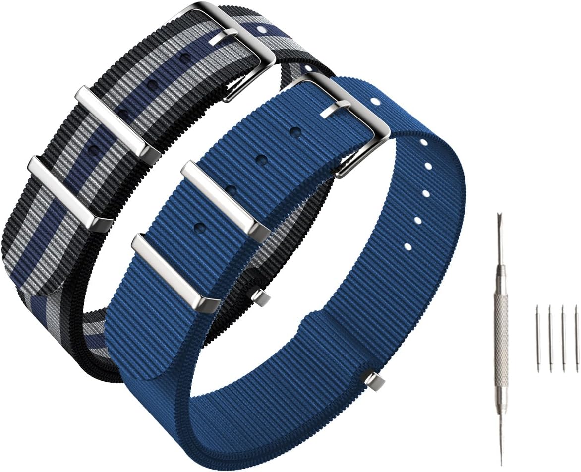 NATO Strap 22mm 2 Packs - CACA Nylon Watch Bands Replacement with Stainless Steel Buckle - NATO Strap