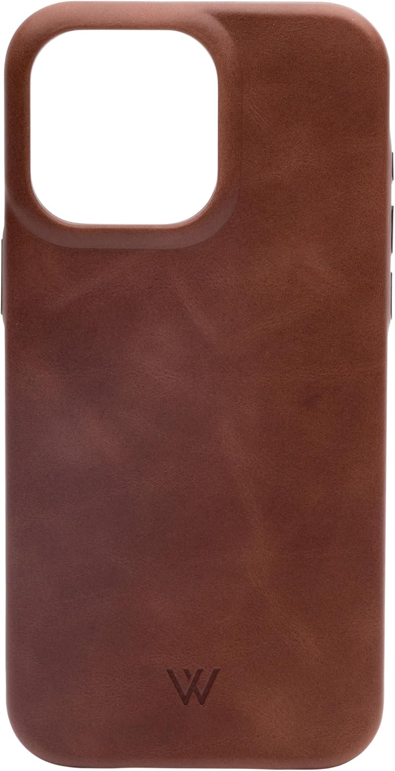 Wilken Leather Slim Phone Case Compatible with iPhone 15 Pro Max | Compatible with MagSafe & Wireless Charging | Premium Top-Grain Leather Cover with Metal Buttons (15 Pro Max, Brown) - Image 5