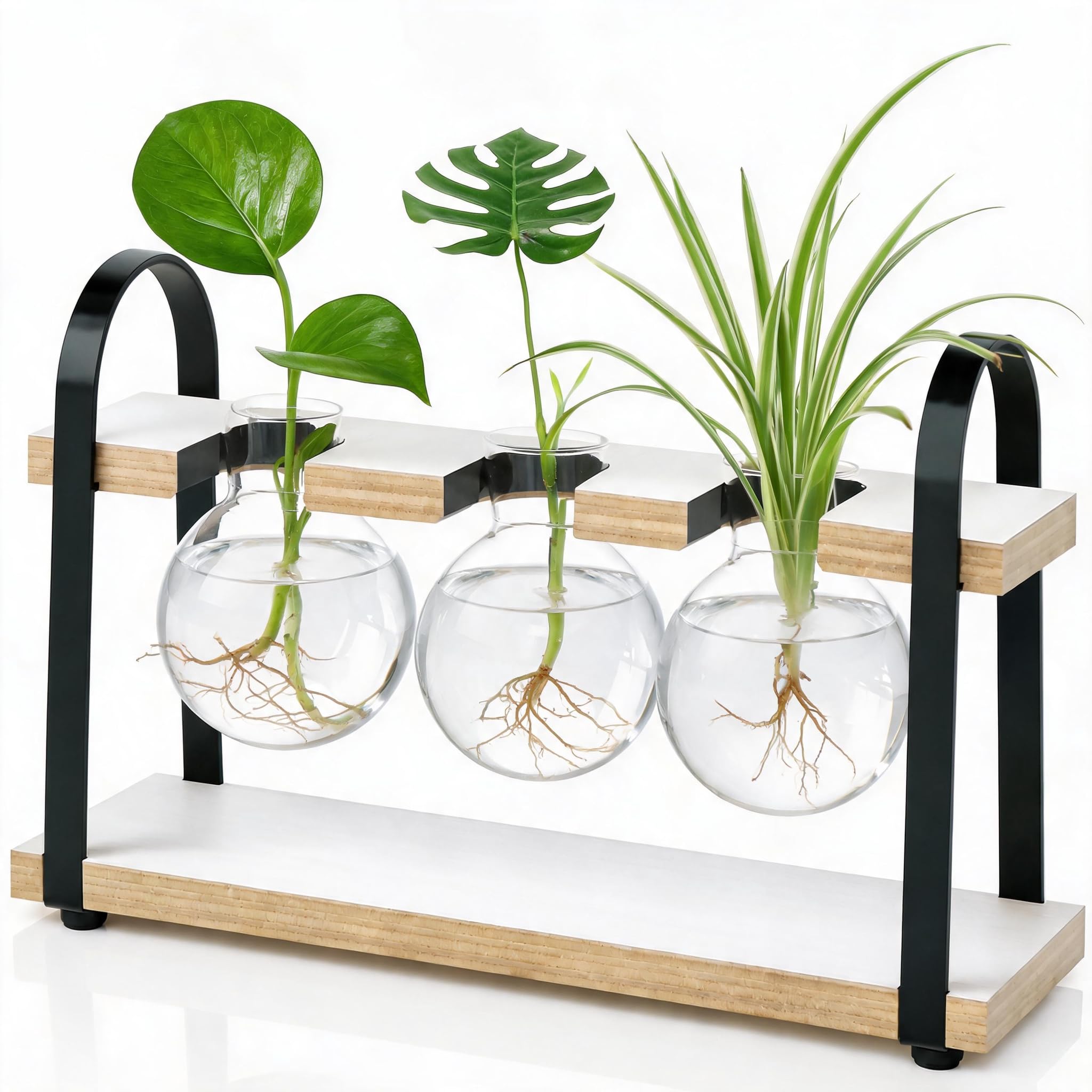 3-Ball Plant Propagation Station Glass Vase Holder for Cuttings, White