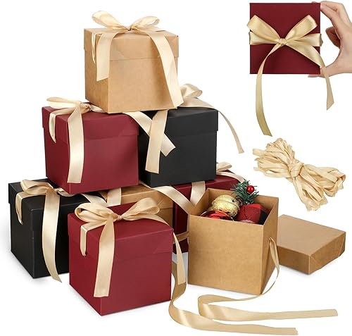 Zhanmai 30 cajas de regalo pequeñas con tapas, cajas de regalo de Navidad cuadradas de 4 pulgadas con embalaje de cinta dorada, cajas de regalo de