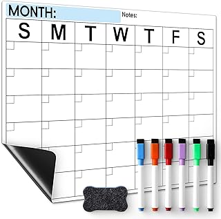 Dry Erase Magnetic Calendar for Refrigerator - Monthly Planner Magnet Whiteboard for Fridge Wall Door - Shopping, Meal/Menu, to Do List, Family Schedule Planning Board with 6 Markers - Black