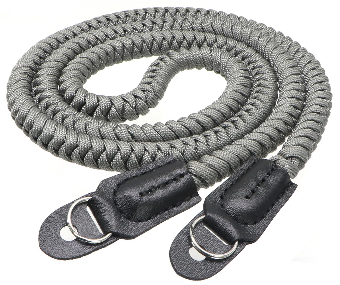 Paracord - Tracolla lunga da collo per fotocamera SLR DSLR Digital Mirrorless, 120 cm, colore: Grigio