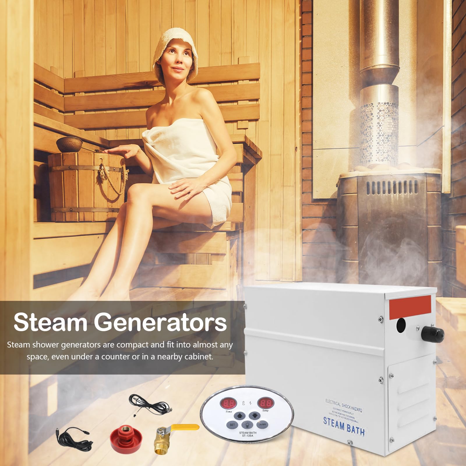 Generatore Vapore Sauna 3kW 220V Controller LED 25-55°C 2-3m³ Acciaio Inox 316