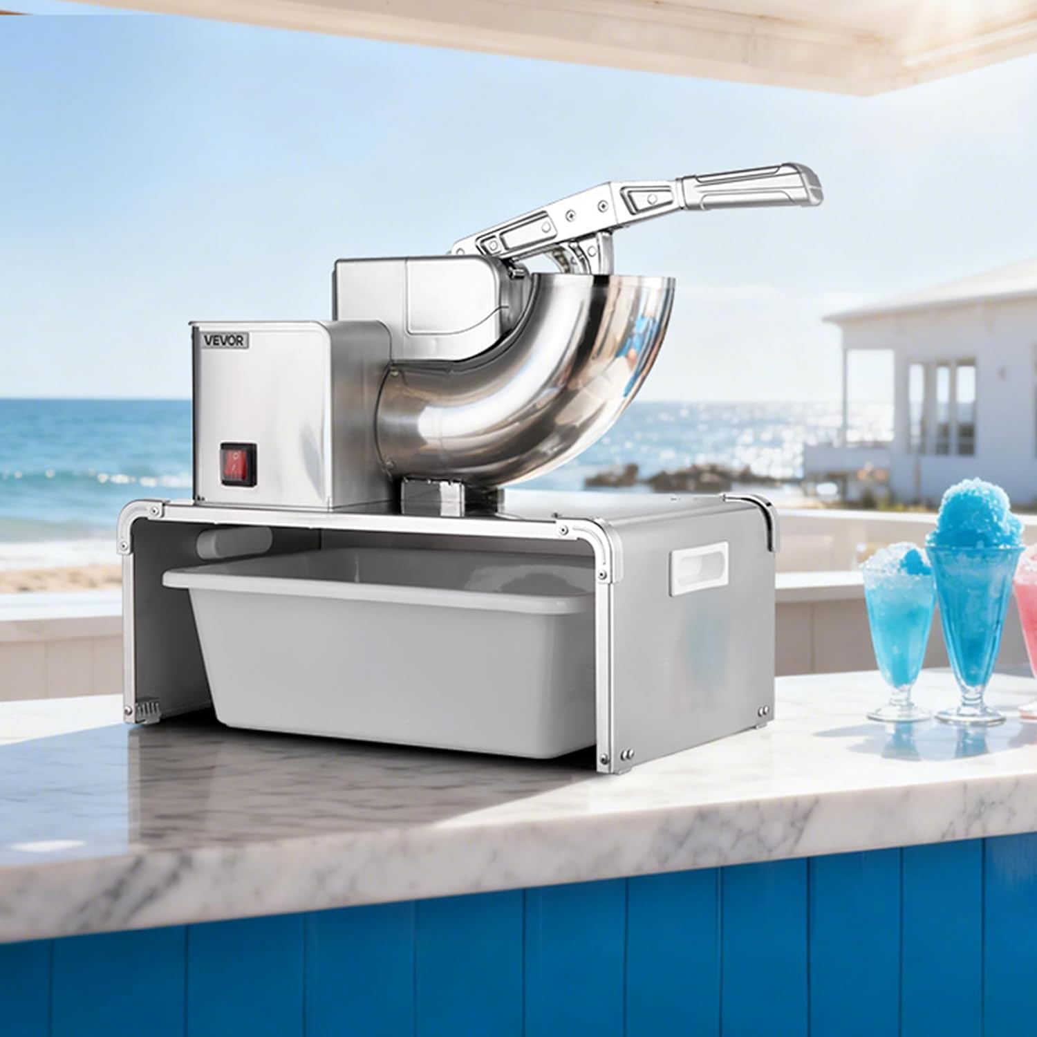 VEVOR Commercial Ice Shaver Machine, 661 LBS/H Electric Ice Crusher with Replaceable Container, 350W Premium Motor, 4 Blades, Shaved Snow Cone Machine Ice Maker for Dessert Shop Bar Party, Silver