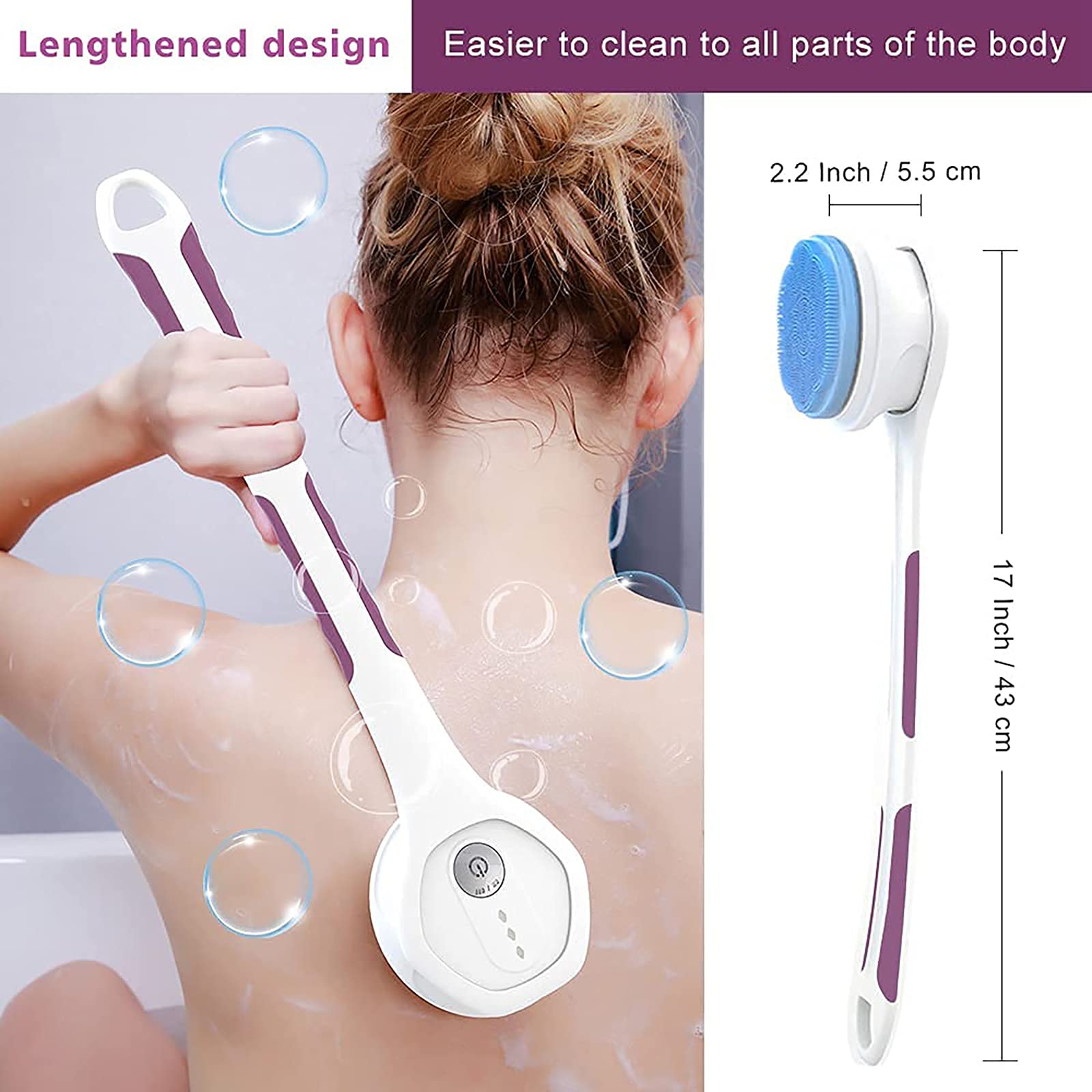 M-TOP Cepillo de Bano para la Espalda Cepillo Eléctrico para Baño Corporal con Cabeza de 5 Cepillos, Cepillo de Masaje de Ducha Automático Exfoliante Mejora la Circulación Sanguínea