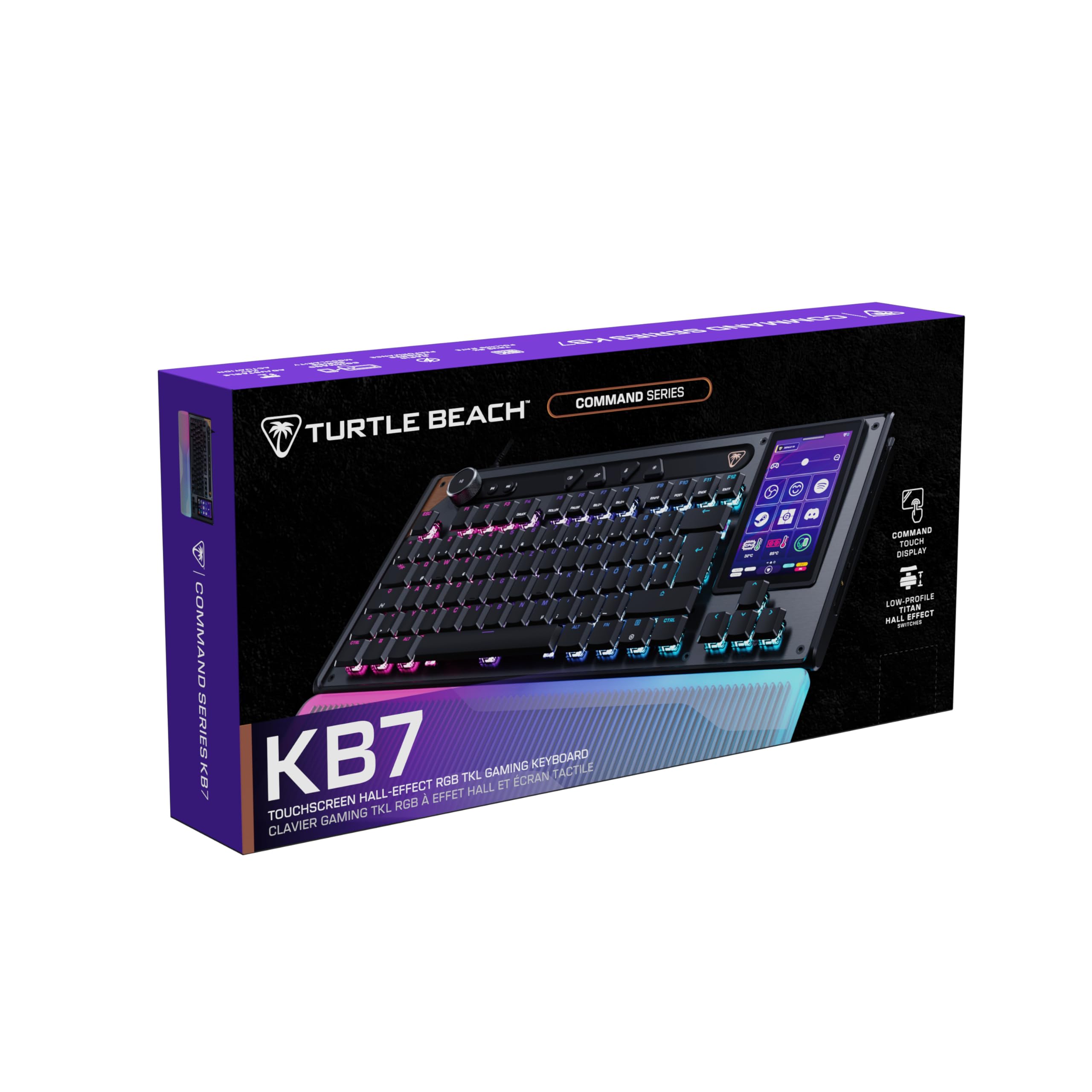 Turtle Beach Command Series KB7 TKL Clavier Gaming Filaire avec écran Tactile Display 4,3", Touches Titan discrètes à Effet, Capuchons de Touches PBT Double Frappe et Rails modulaires - (FR AZERTY)