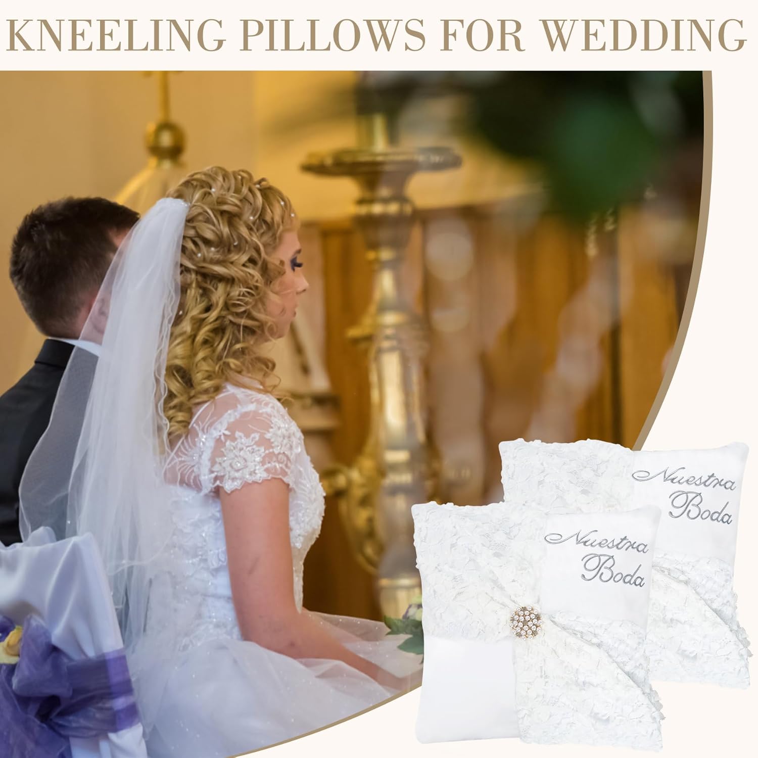 Set of 2 Wedding Kneeling Pillows Cover Embroidered Nuestra Boda Kneeling Pillows (Wedding Pillows)