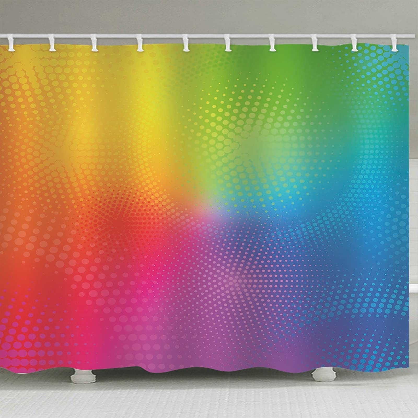 Tenda Doccia Antimuffa Arcobaleno Impermeabile & Lavabile Tende da Doccia Poliestere con Ganci Tenda da Doccia Punti, 180x200cm