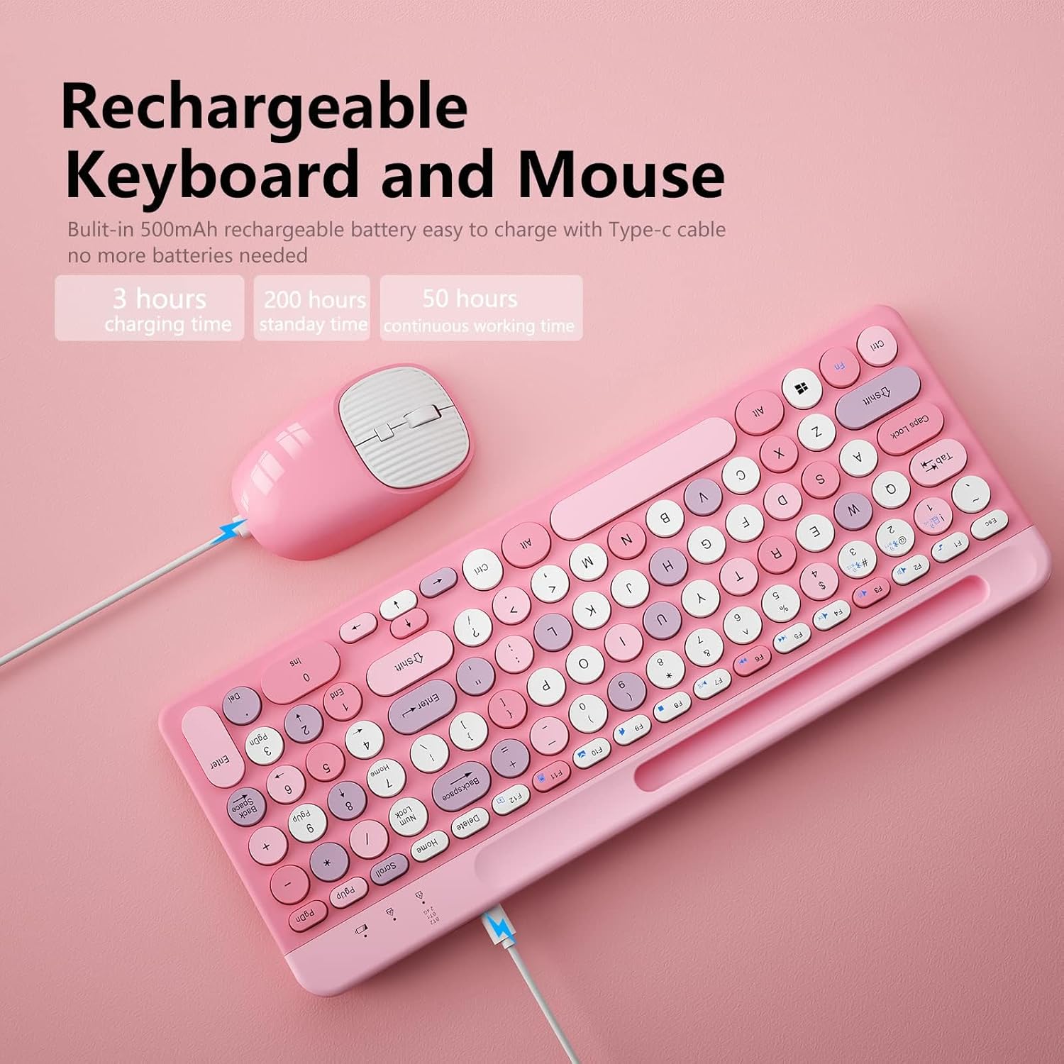 Bluetooth Keyboard and Mouse Wireless, Multi-Device Rechargeable Keyboard and Mouse Combo with Phone Holder (Bluetooth 5.0+3.0+2.4GHz) Quiet Ergonomic Compatible with Mac/Windows/iOS/Android