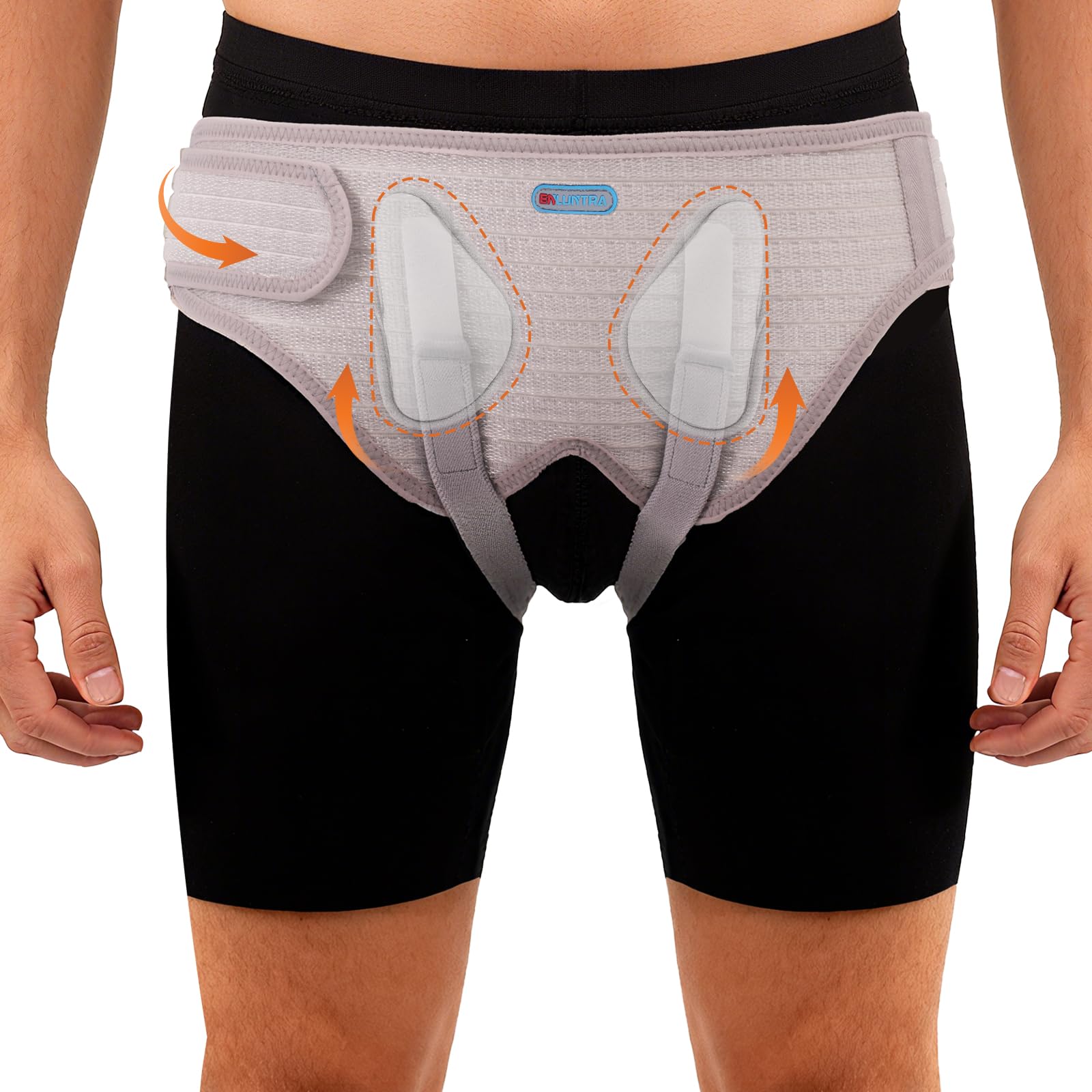 ENLUNTRA Hernia Belts for Men, Adjustable Inguinal Hernia Support Belt for Men & Women with 4 Compression Pads, Hernia Support Truss for Single/Double Inguinal(Grey,S)