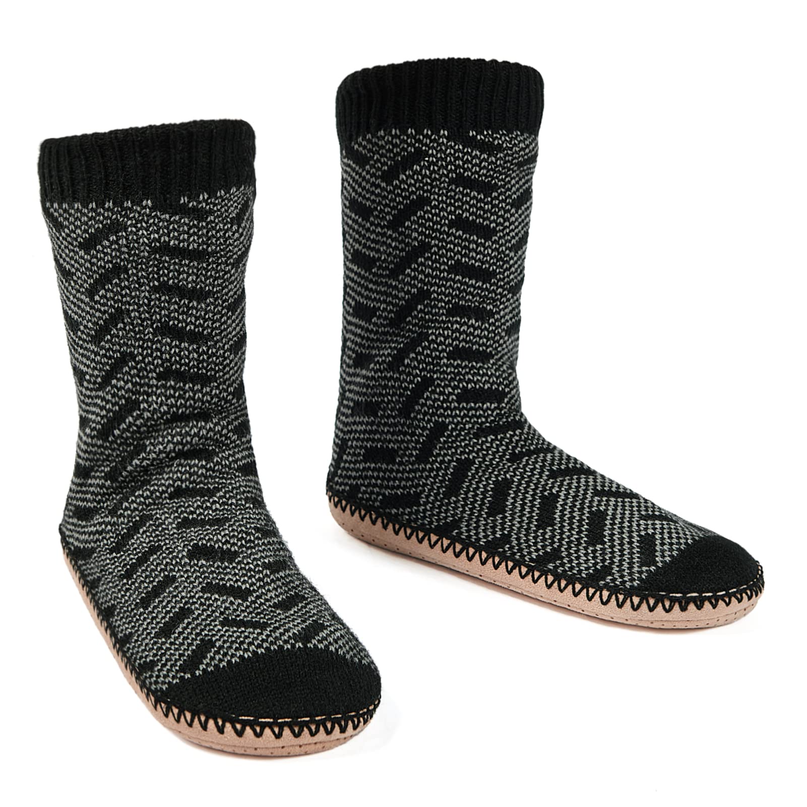 cosyone1997 Men's Slipper Socks, Winter Cable Knit Non-Skid Warm Slipper Socks, Cozy Soft Indoor Socks with Fluffy Sherpa Lined