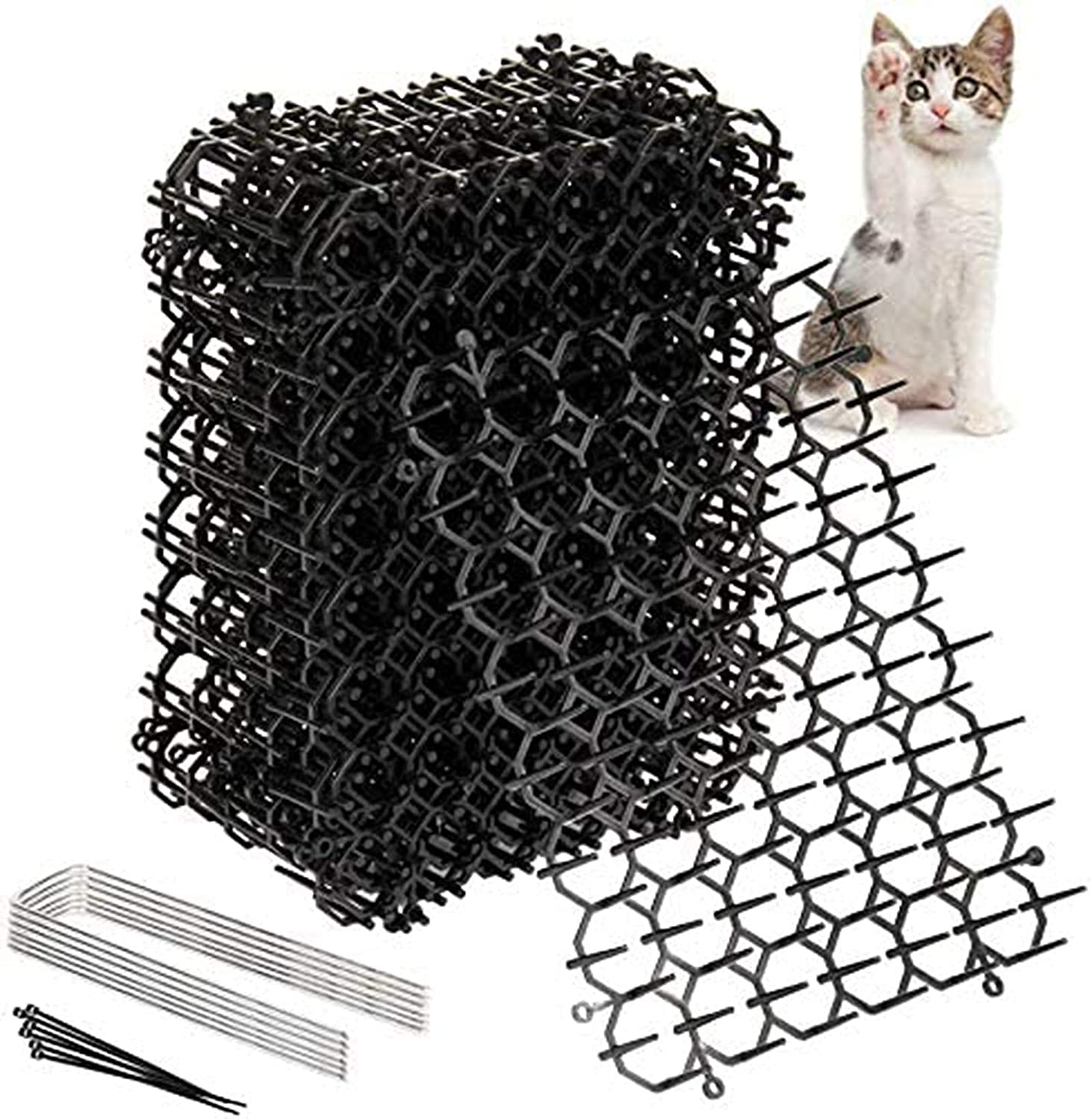8.47 X 6.3 Inch Cat Repellent Mat with Plastic Spikes Cat Mats for Cats Pest Strips from Digging 12 Pack Include 6 Staples and 6 Zip Ties