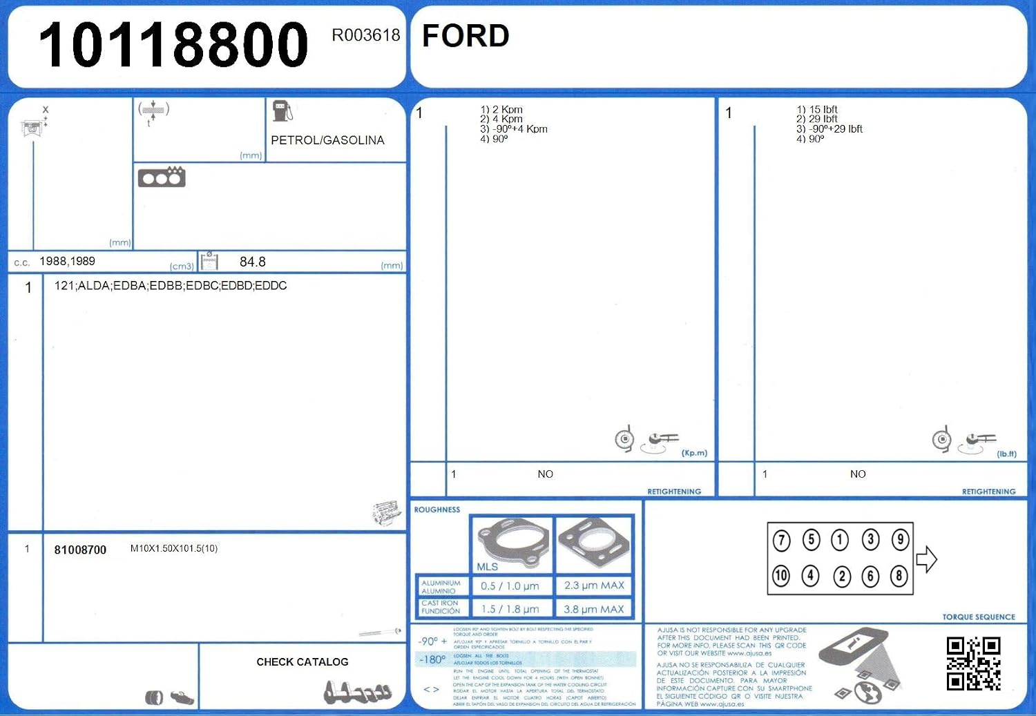 Ajusa 10118800 Gasket cylinder head