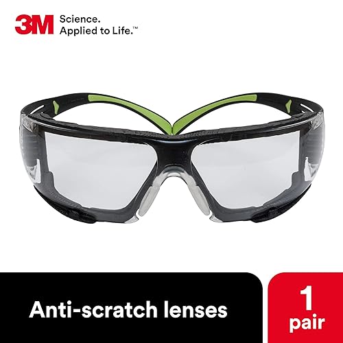 Miniatura 3 de 3M - Lentes de seguridad SecureFit, ANSI Z87, antiarañazos, para interior y exterior, lentes tipo espejo, marco verdenegro, varillas flexibles,