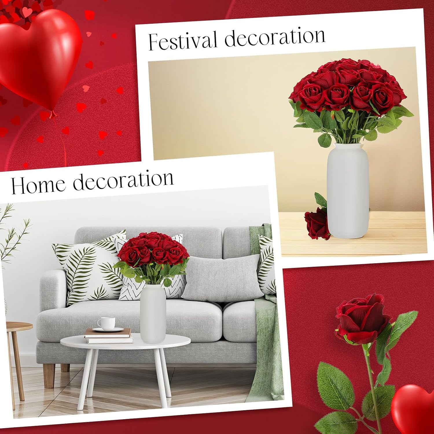 Hotop 80 Pcs Rose Artificial Flowers Bulk with Long Stem, Silk Roses Realistic Fake Flowers Bouquet for Wedding Table Centerpieces Bridal Shower Party Home Decorations(Burgundy)
