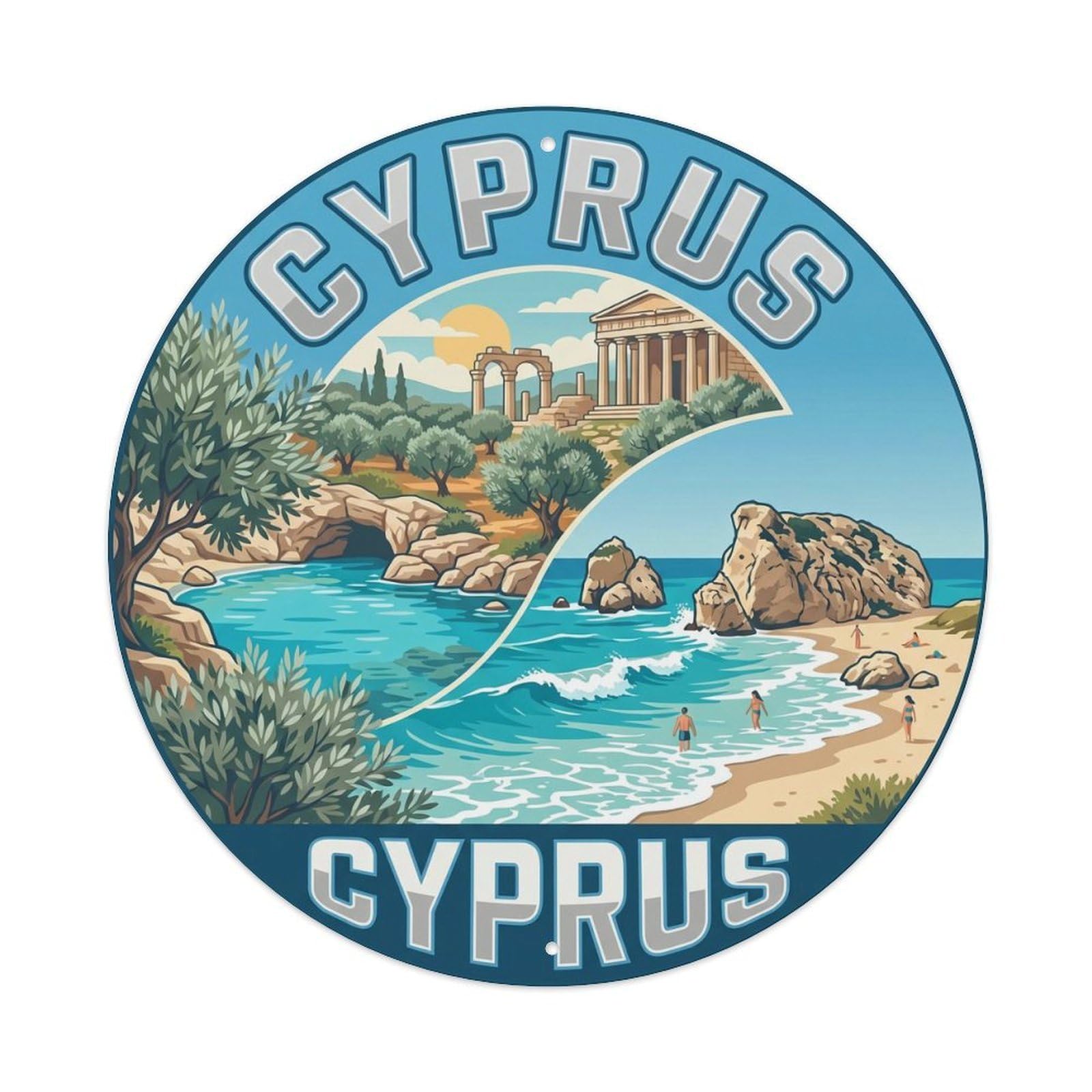 Vintage Travel Cyprus Aphrodite Beach Vintage Metal Tin Sign Plaque Wall Decor for Cafe, Club Bar, Office, Garden Metal Poster 8x8Inch