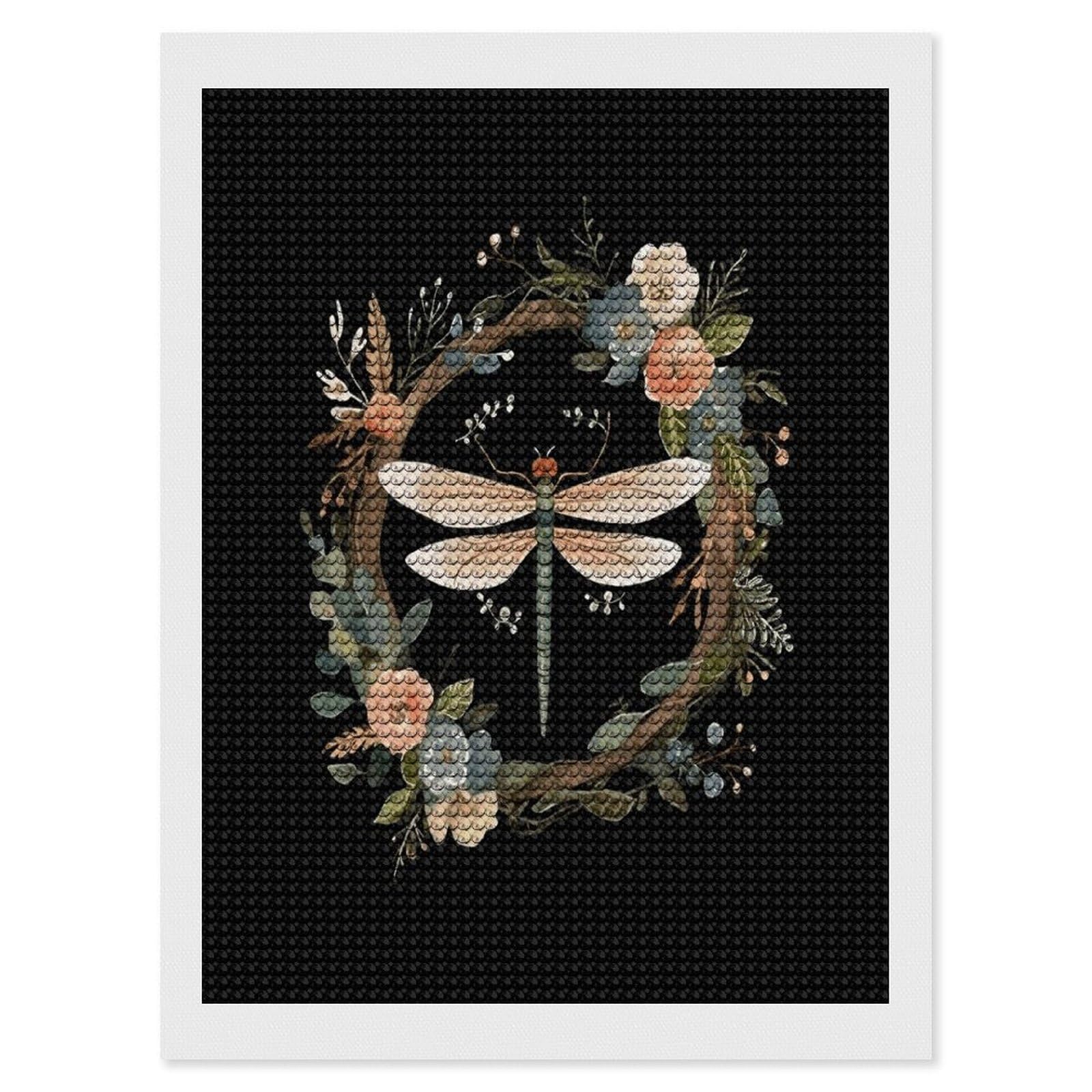 JTREHY Image of Dragonfly in Wreath Diamond Art Kits Personalized DIY Round Diamond Painting Kits for Beginner Full Drill Diamonds Dots Paintings for Adults Gem Art Crafts Home Decor