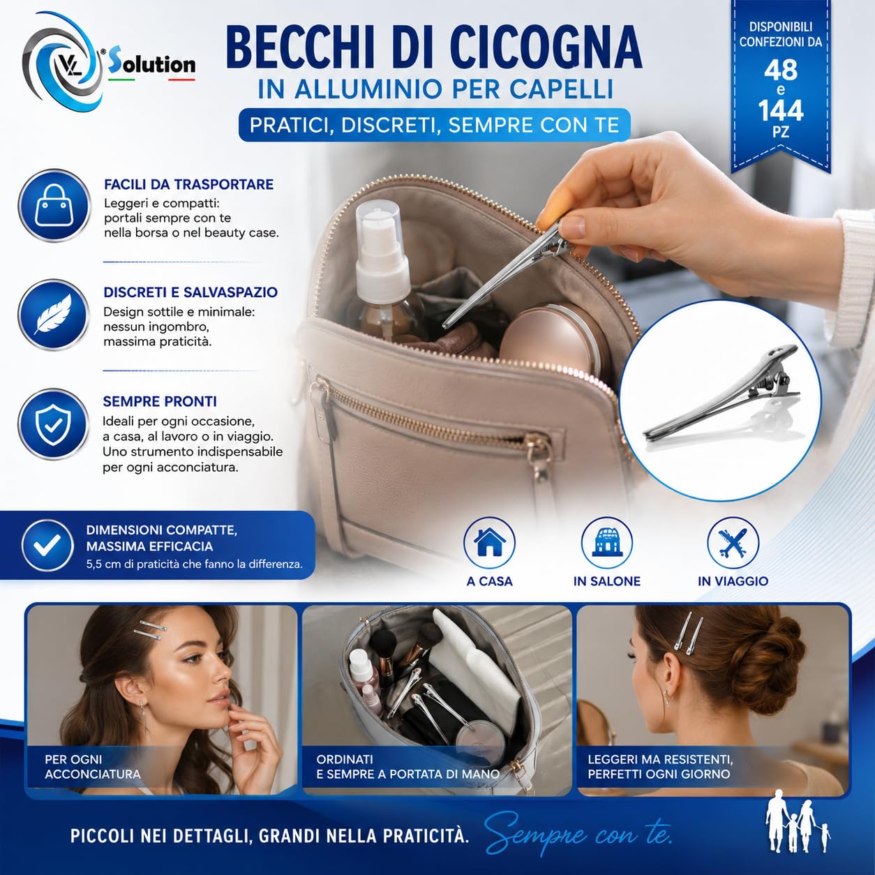 Becchi di Cicogna 48 pz - Fermagli di nuova generazione per capelli a becco d'anatra, Clip per capelli in metallo pinze adatte allo styling dei capelli. Mollette Hair Clip