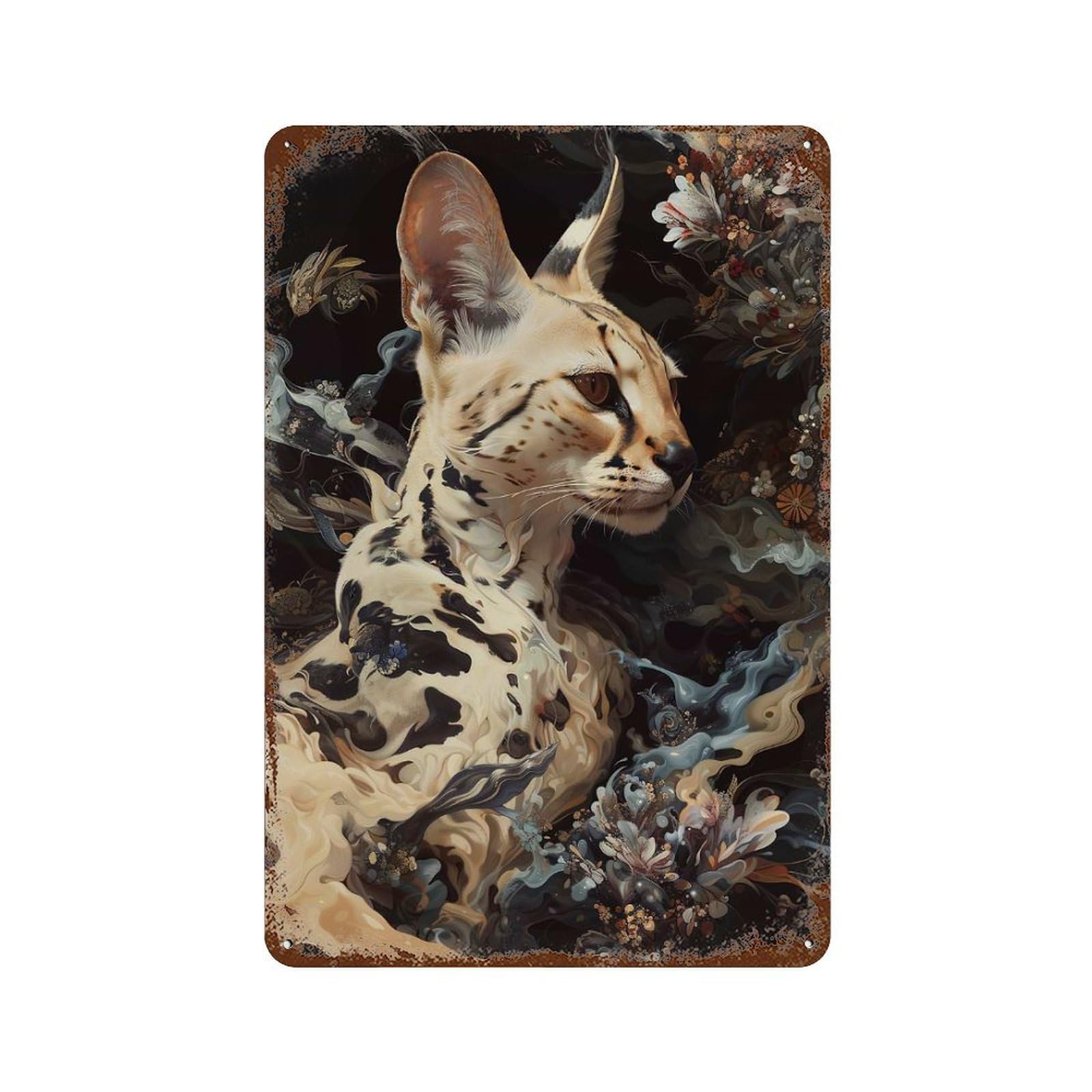 Vintage Metal Tin Sign Serval Whimsy 11.8"x7.9", Classic Wall Plaque for Pub, Kitchen And Man Cave Decor