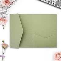 Matte Sage Green A7 Pocket Trifold Invitations - 25 Pack 5.12x7.09 Fits 5x7 Wedding Cards, Bridal Shower, Birthday, Sweet 16