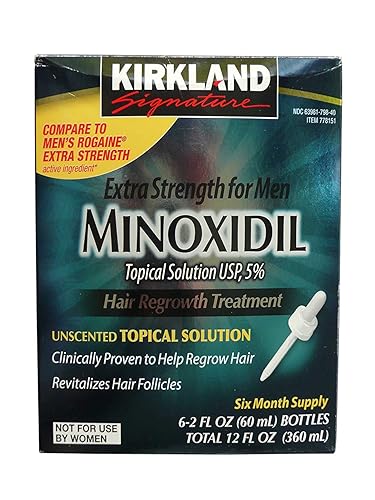 Kirkland minoxidil 5 extra de fuerza recrecimiento del cabello para hombres suministro para 12meses tamaño económica
