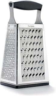 Cuisipro Stainless Steel Cheese Grater with Handle, 4 Sided Box Grater for Kitchen, Ginger Grater Dishwasher Safe, Fruit and Vegetables Slicer, Cheese Shredder for Potato, Chocolate, Parmesan, Ginger