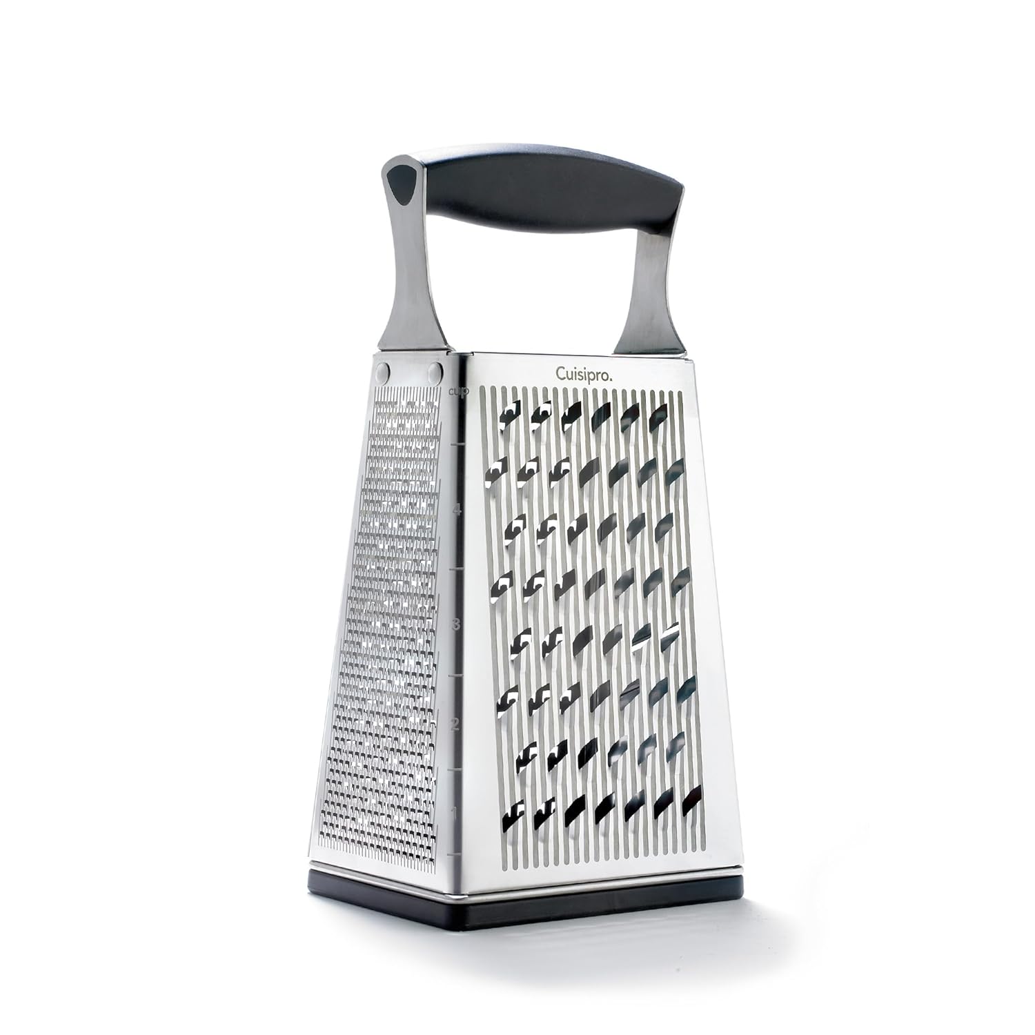 Cuisipro Stainless Steel Cheese Grater with Handle 4 Sided Box Grater for Kitchen Ginger Grater Dishwasher Safe Fruit