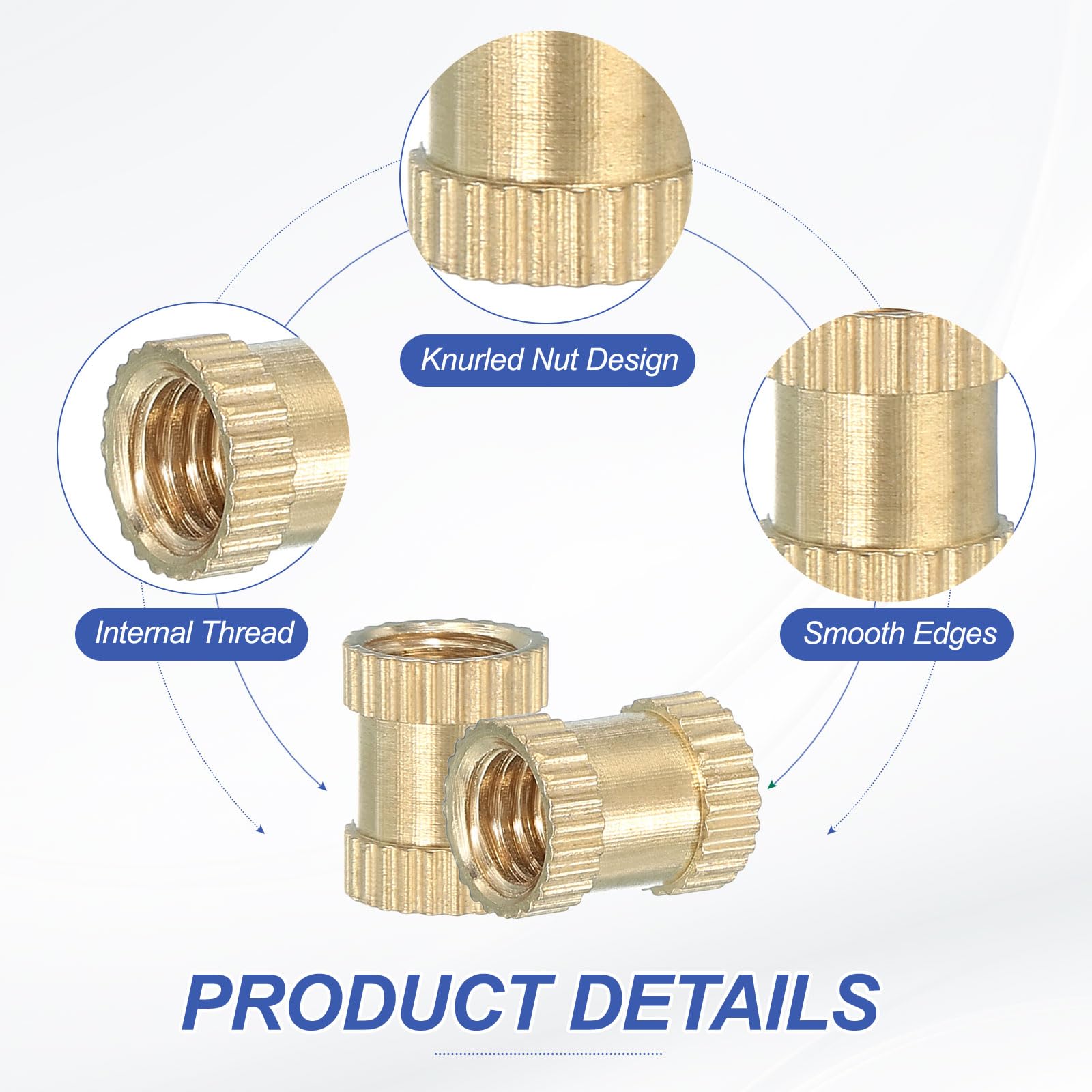 PATIKIL M6 Threaded Inserts, 20 Pcs Female Metric Brass Knurled Nuts Heat Set Insert for Plastic 3D Printing Components (M6x10x8mm) - Image 3