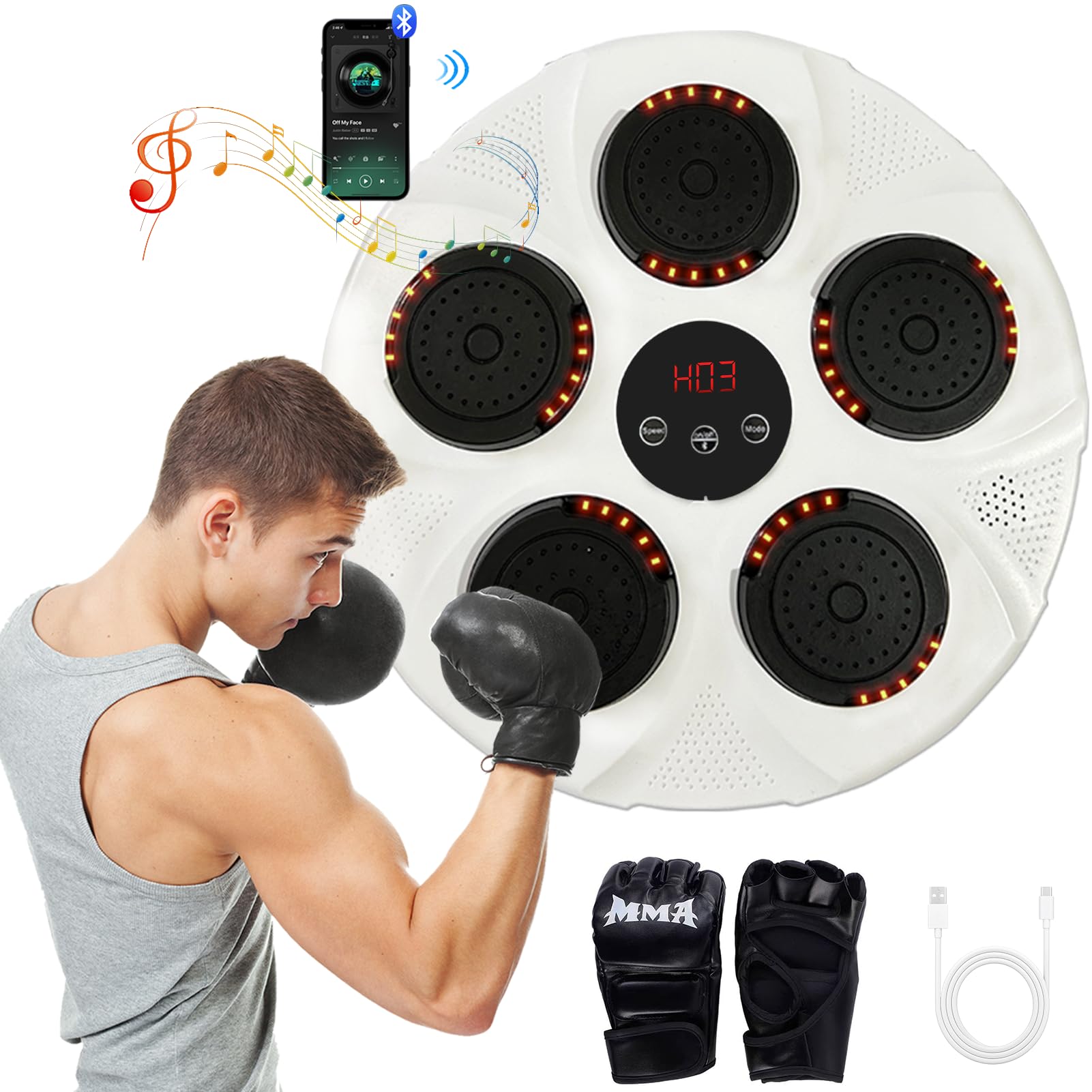 Music Boxing Machine, Interactive Boxing Trainer for Adults Kids, LED Display & Bluetooth Music with 9 Speeds and Modes, Workout Stress Reliever at Home, Office & Gym