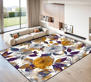 Area Rug Hand Painting Psychedelic Abstract Watercolor Blurred Tropical Exotic Washable 8x10 feet Rugs Non Slip Outdoor Carpets Soft Mats for Bedroom Kitchen Living Room Home Decor
