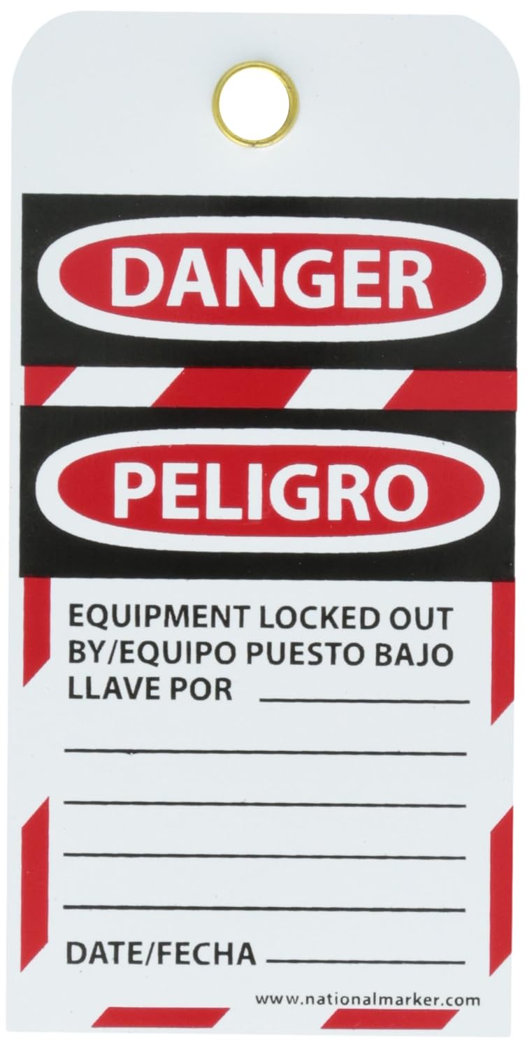 NMC SPLOTAG16 Danger - Locked Out DO NOT Operate Tag - [Pack of 10] 3 in. x 6 in. Vinyl, Bilingual Danger Tag with Grommet