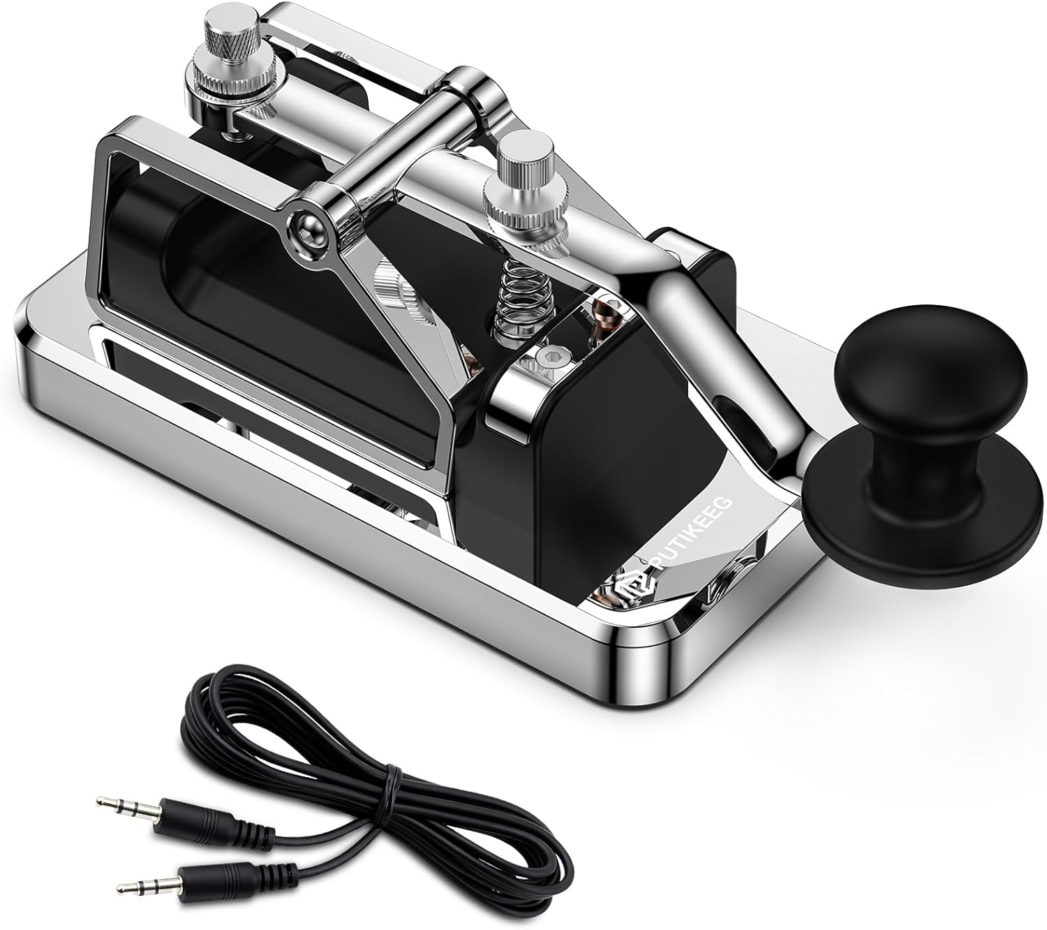 Mini CW Key Automatic Morse Send Telegram Double Paddle Morse Code Key Aluminum Alloy Body (Silver)