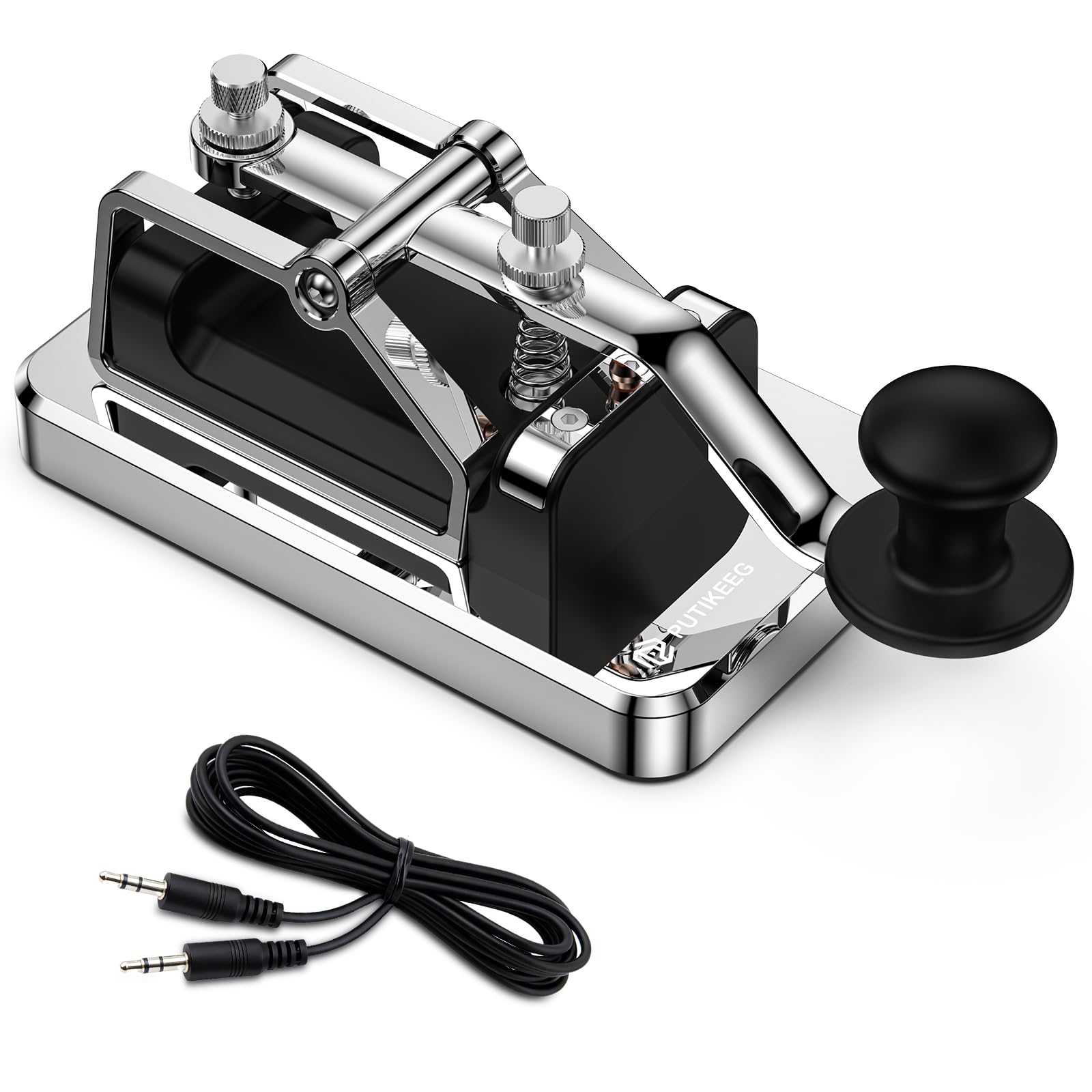 Mini CW Key Automatic Morse Send Telegram Double Paddle Morse Code Key Aluminum Alloy Body (Silver)