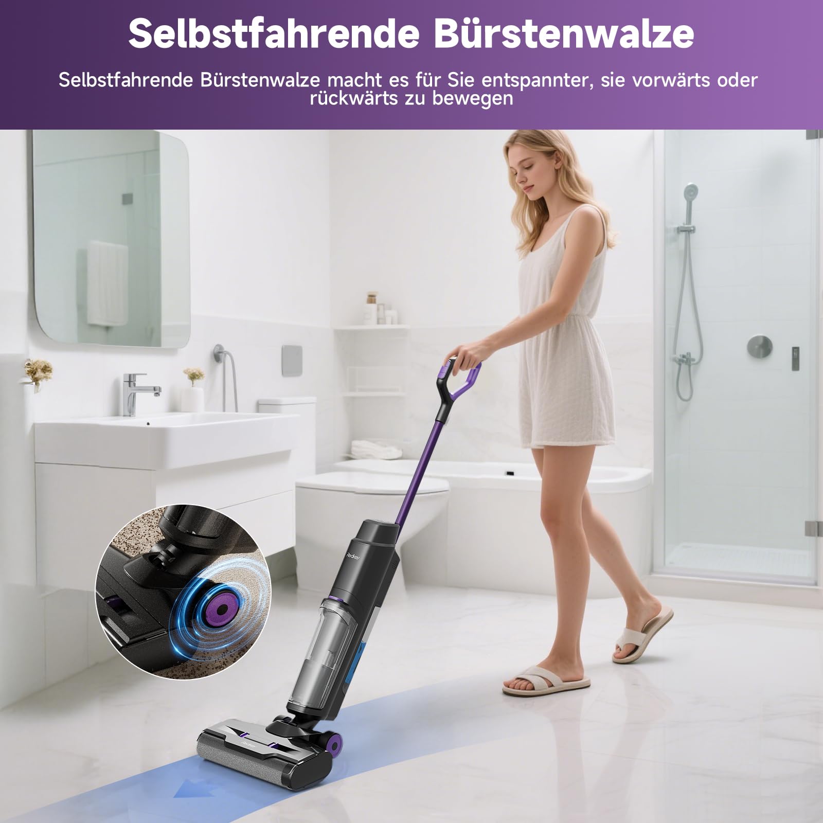 W15 Wischsauger, 3-in-1 kabelloser intelligenter Staubsauger, 45 Min Autonomie, Selbstreinigend, 65dB, Kantenreinigung, Starke Saugleistung für trockene und nasse Schmutzstoffe