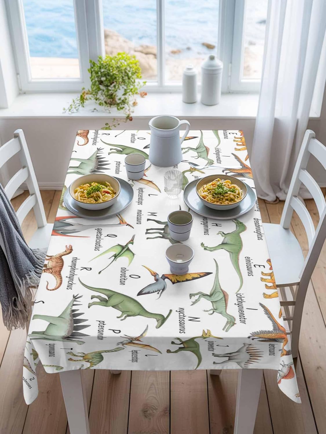 Dinosaur Rectangle Tablecloth, Funny Dino Cute Cartoon Boys Girls Children Waterproof & StainResistant Tablecloth, Washable Oil-proof Table Cover for Dining/Party/Wedding/Camping/Buffet 60x84 In