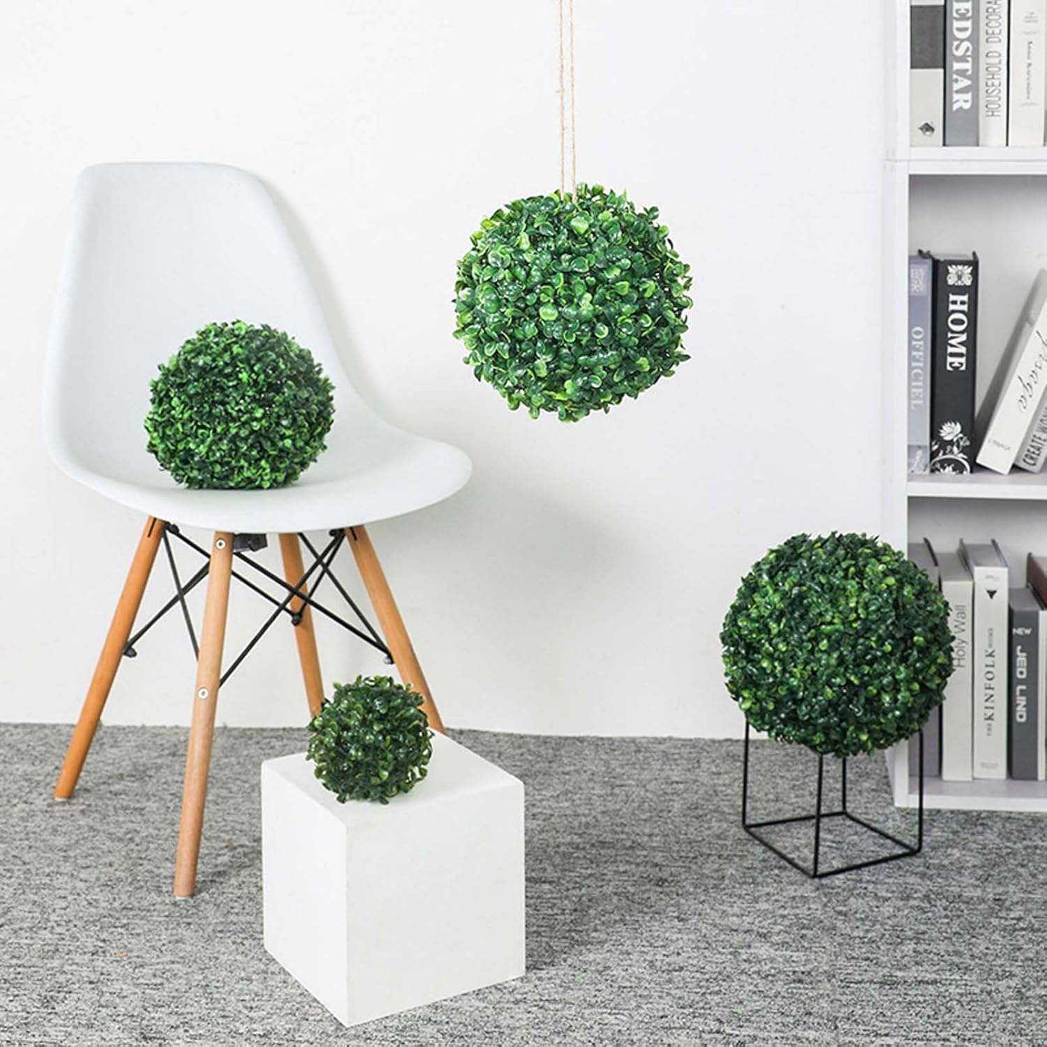 Artificial Plant Topiary Ball, Faux Boxwood Ball Topiary, Faux Green Leaf Plant, UV Resistant Garden Spheres Decorative, Hanging Faux Plants Balls, Outdoor and Indoor Home Decor (D 20cm/7.9in)