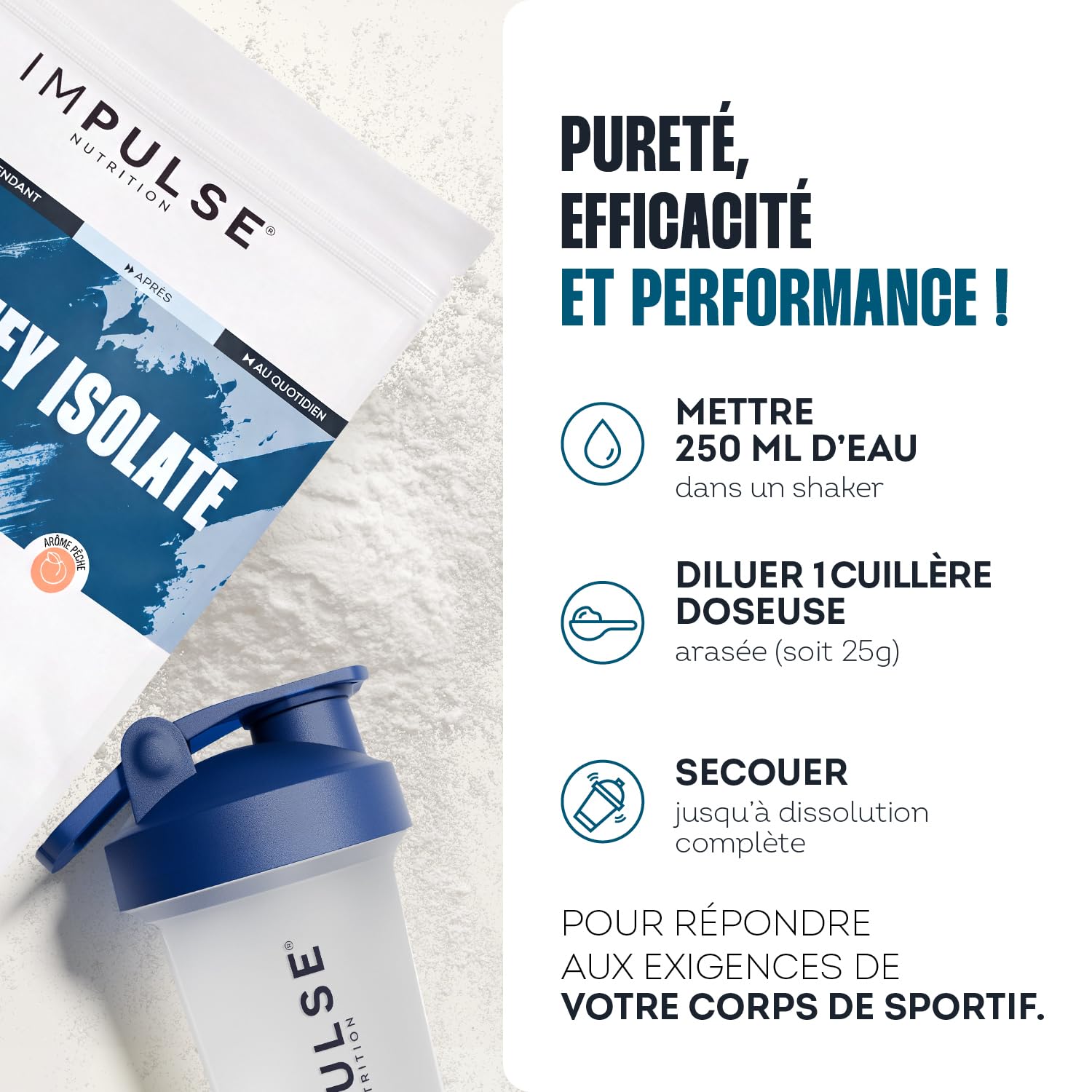 Impulse Nutrition - Clear Whey Isolate Pêche - 20g Protéines/Portion - 500g | Récupération Musculaire - Digestion Légère - 80g Protéines/100g - Arôme Pêche Naturel - Fabriqué en France.