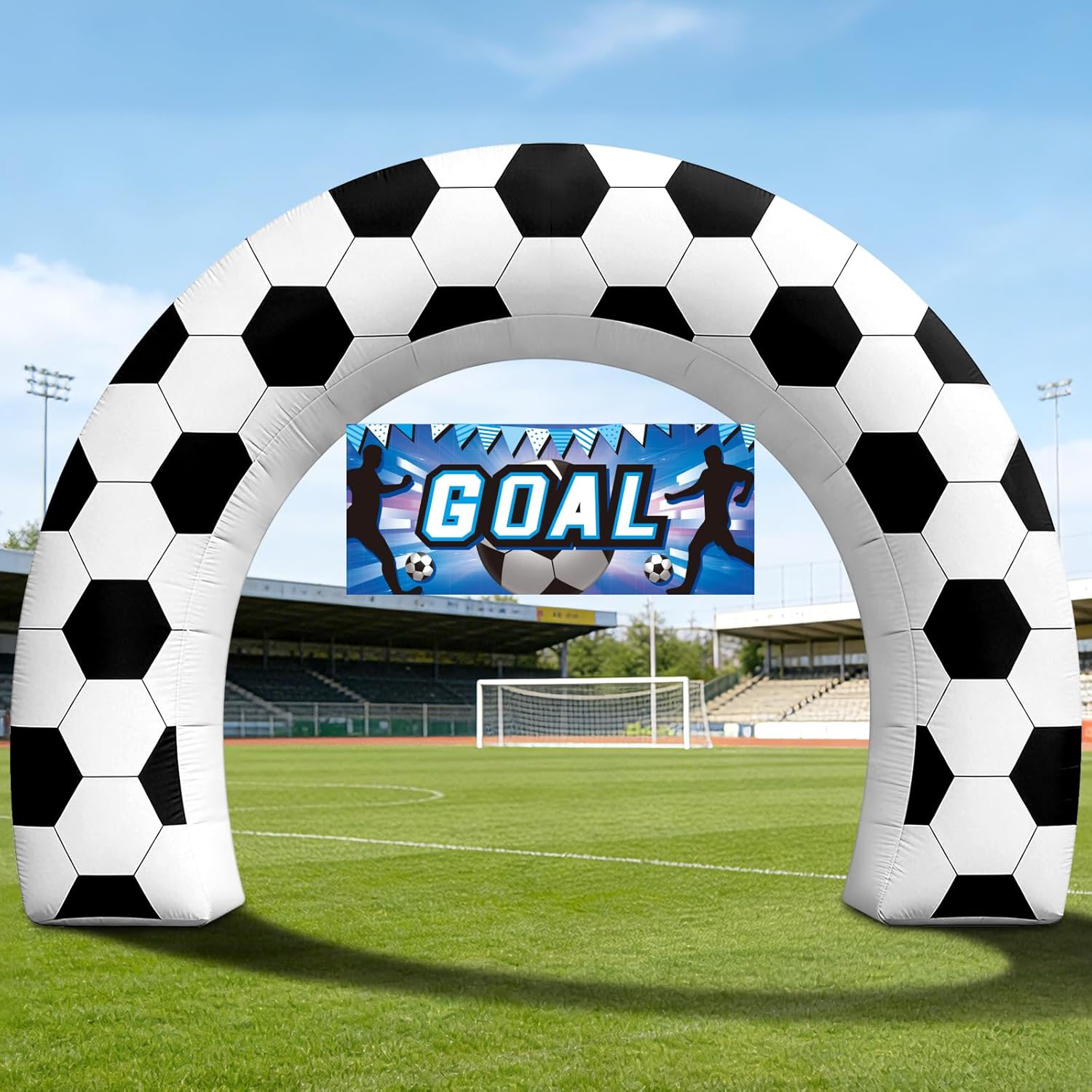 8FT Giant Soccer Inflatable Arch - Soccer Birthday Party Decorations with 1 Blower 2 Banners & 3 LED Lights - Soccer Backdrop for Outdoor Game Day, Stadium, Team Party