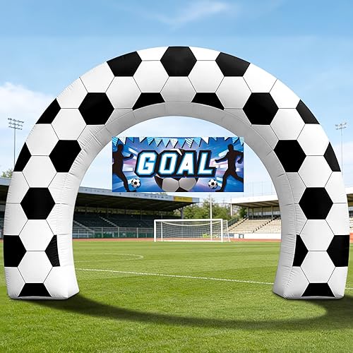 Miniatura 10 de Arco inflable de auto de carreras de 8 pies en blanco y negro con pancarta de feliz cumpleaños, decoración de fiesta de carreras con 3 luces LED