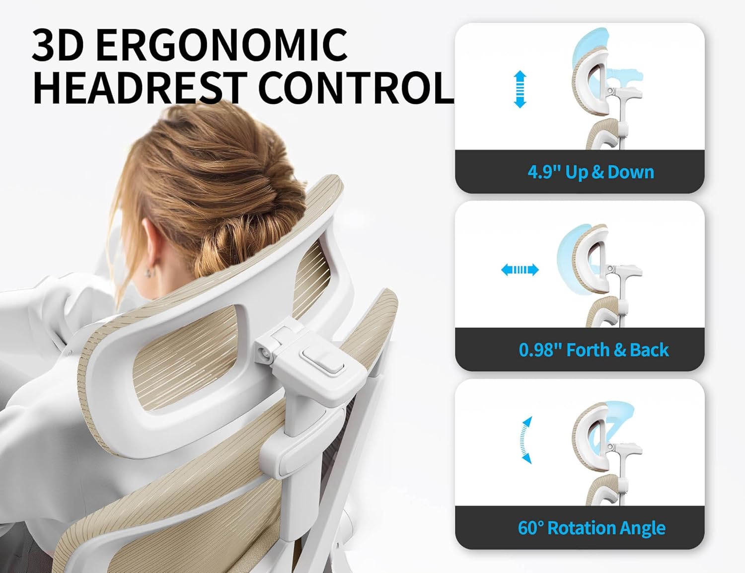 Ergonomic Office Chair - Mesh Desk Chair with Adjustable Lumbar Support High Back Computer Gaming Chairs - Big and Tall Office Chairs Adults, Comfortable for Long Hours, Beige - 7