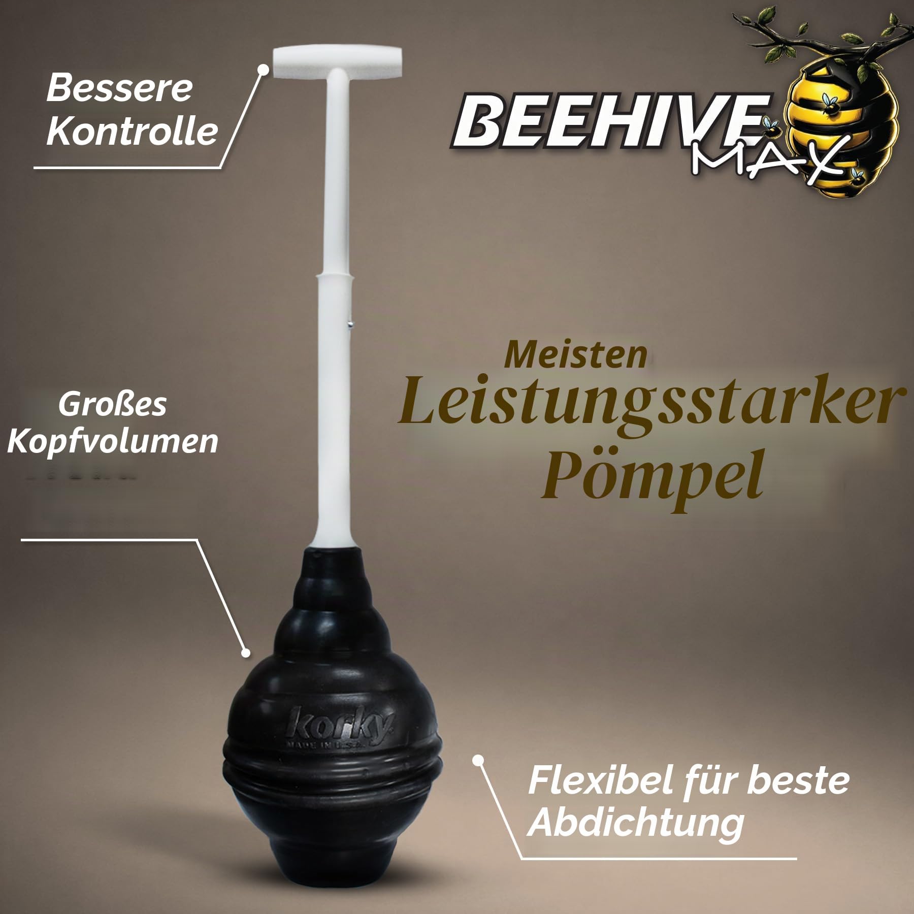 Korky 96-4AM BeehiveMAX WC-Kolben, Schwarz