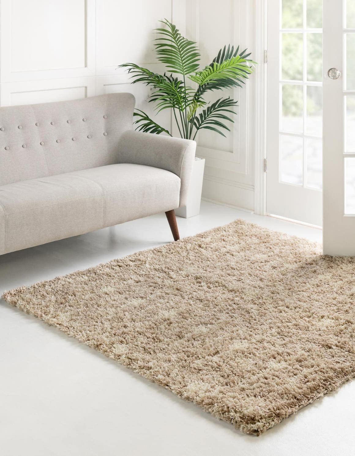 Rugs.com Moroccan Trellis Shag Collection Rug – 6' Square Light Brown Shag Rug Perfect for Living Rooms, Kitchens, Entryways
