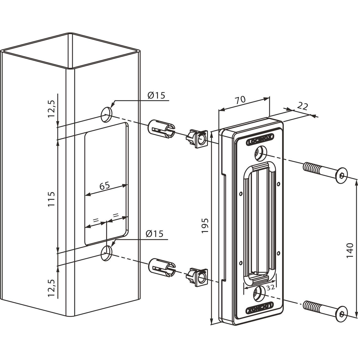 LOCINOX SSKZ QF Tôle de porte coulissante SSKZQF en acier inoxydable Argenté 195 x 70 x 22 mm