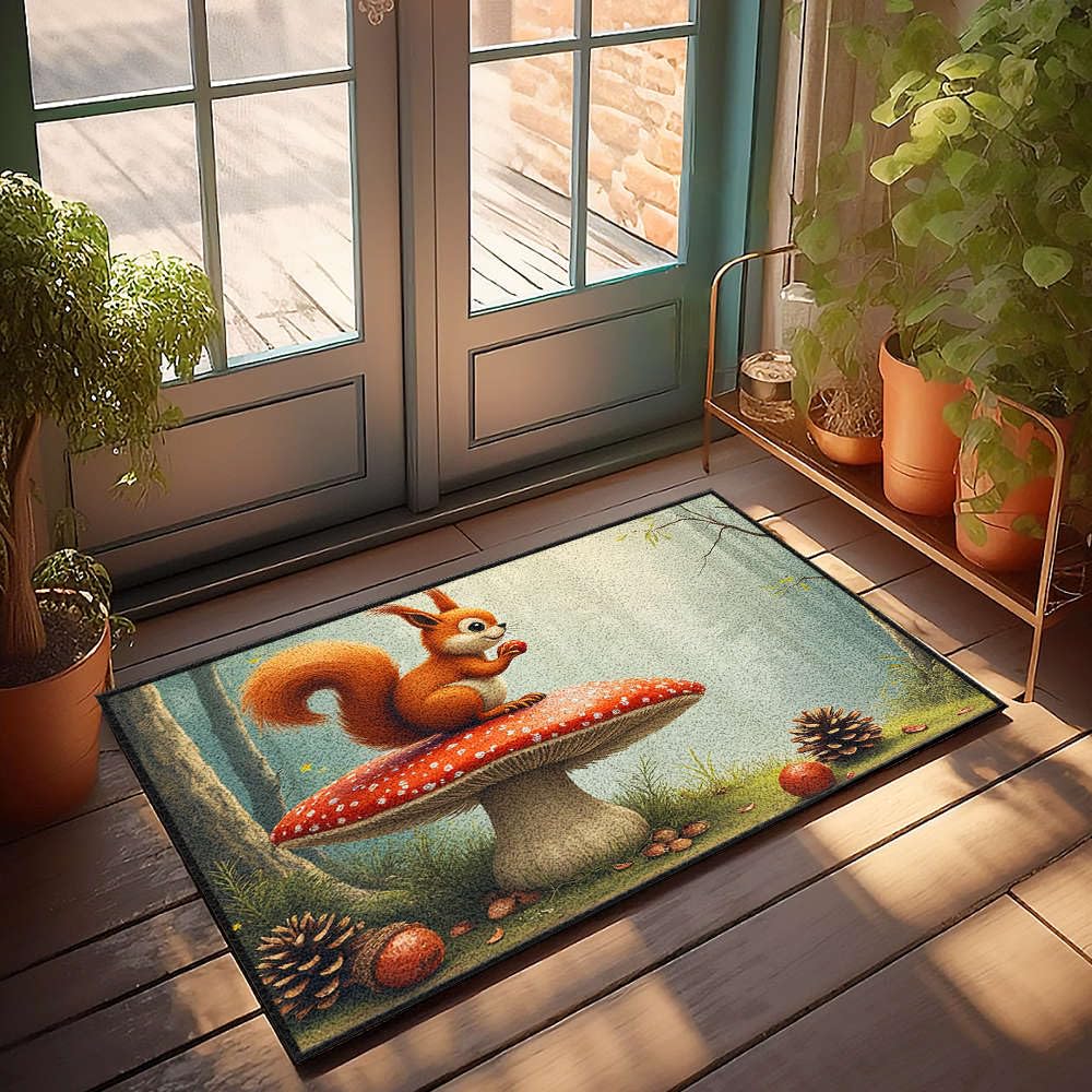 Paillasson écureuil extérieur tapis d'accueil déco nature forêt