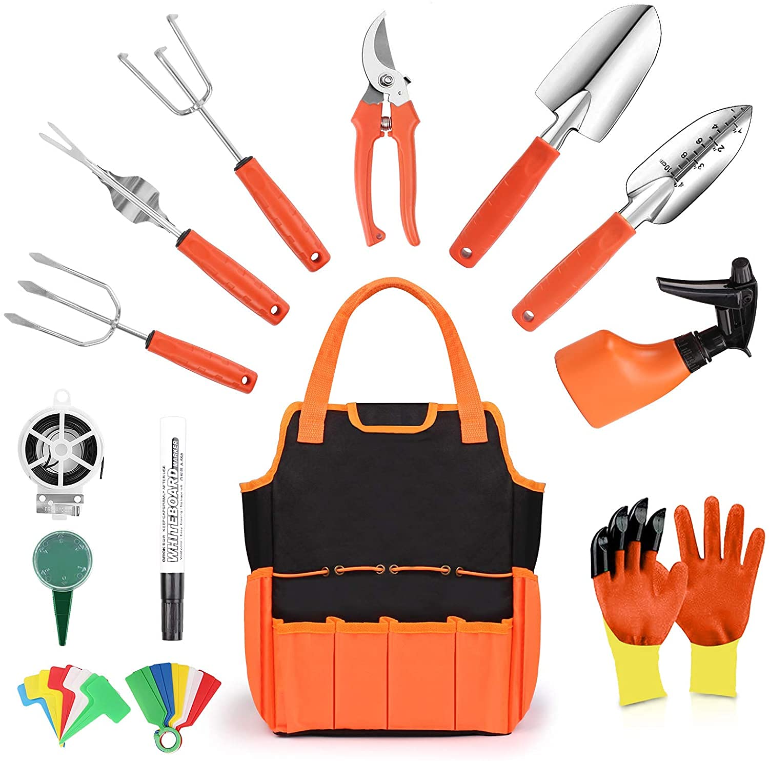 Gartenwerkzeug-Set, 32-teiliges Gartenwerkzeug-Set, robustes Gartenwerkzeug mit rutschfestem Gummigriff und robustem Aufbewahrungs-Organizer, Gartenarbeit, Geschenke für Damen und Herren